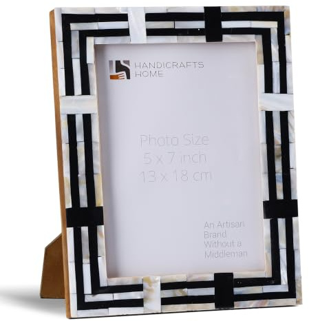 Handicrafts Home Handmade Mother of Pearl Black & White Picture Frame, 5x7