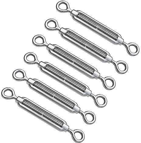 6 pièces M4 Tendeur en acier inoxydable,Tendeur de fil Oeil et Oeil, Tendeur Réglable,Tendeur de Corde,Accessoires de Tendeur de Corde