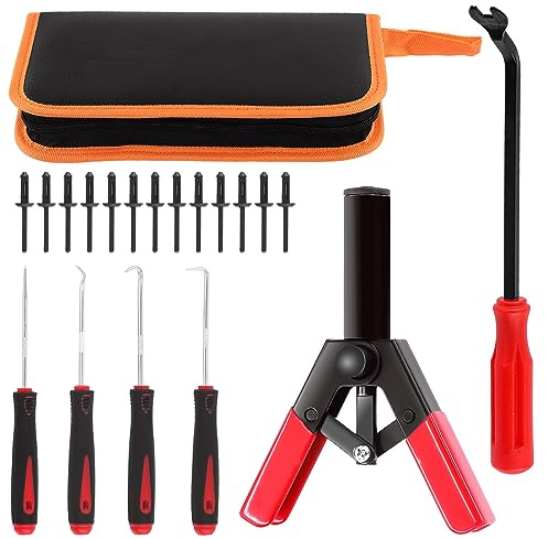 Swpeet 46Pcs Poly Rivet Gun Set, Rivet Removal Tool Multifunctional Rivet Tool per Tutti i Riveti in Plastica Rimozione Sicura di Clip in Metallo O Plastica