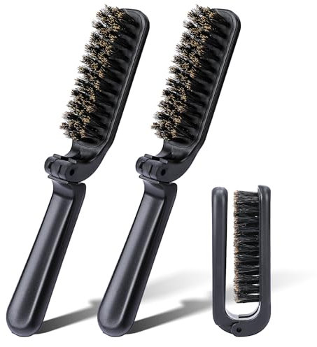 MOZEAT LENS Reise-Haar Bürste Klappbare Wildschweinborsten, Pocket-Stylingwerkzeug für Frauen und Männer, 2 Stück, Schwarz