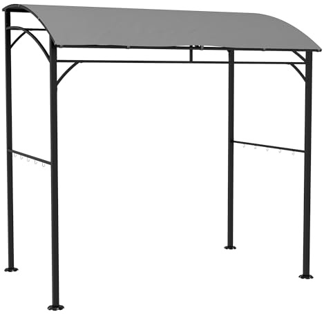 Outsunny 2.2 x 1.5 m BBQ Grill Gazebo Tent, Garden Grill with Metal Frame, Curved Canopy and 10 Hooks, Outdoor Sun Shade, Grey