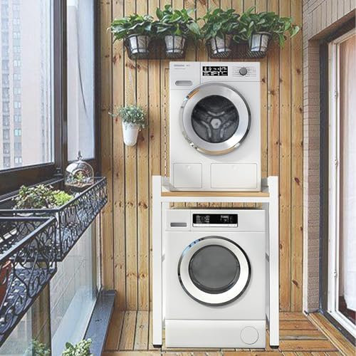 Kit de apilamiento para lavadora y secadora Lavadoras y secadoras de carga frontal Estante, Altura ajustable Estante de almacenamiento sobre la lavadora, Multiusos para lavandería sin montaje en pared