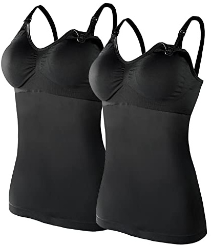 Canottiera da donna con reggiseno integrato, per allattamento al seno, 2 pezzi, con 4 cuscinetti per il seno, maternità, allattamento