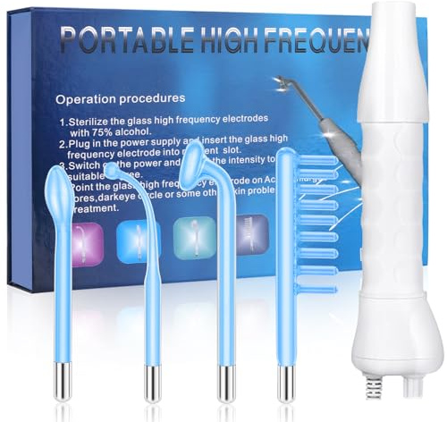 Portatile Alta Frequenza Capelli, iklestar Macchina per il Viso ad Alta Frequenza con 4 Blu Tubi, Massaggiatore viso Per il Miglioramento e la Cura della Pelle, la Cura dei Capelli