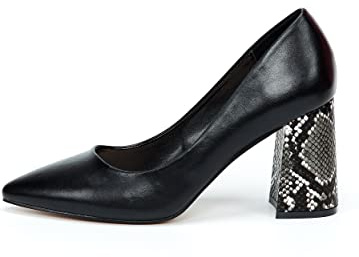 Rio Fiore Escarpins pour femme - Noir/beige - Talon bloc de 8 cm - Normal/étroit - En cuir synthétique souple - Imitation daim - DL983-0716, Cuir noir., 37 EU Étroit