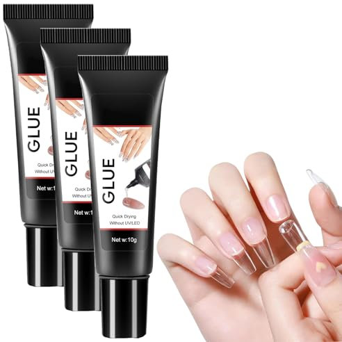 Solid Nail Glue Gel for Press on Nails, Nail Tips Strong Adhesive, Rhinestone Glue Gel, Cured Needed False Nail Glue, 3D Nail Art for Acrylic Decoration, Nail Extension Glue, Acrylic Nail Glue (3)