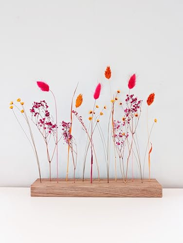 Flowerbar Feuerblüte | Trockenblumen & edle Eiche (120 cm) Blumenleiste, Flowergram, Dekoration, Getrocknete Blumen und massives Eichenholz, Nachhaltige Blumendekoration