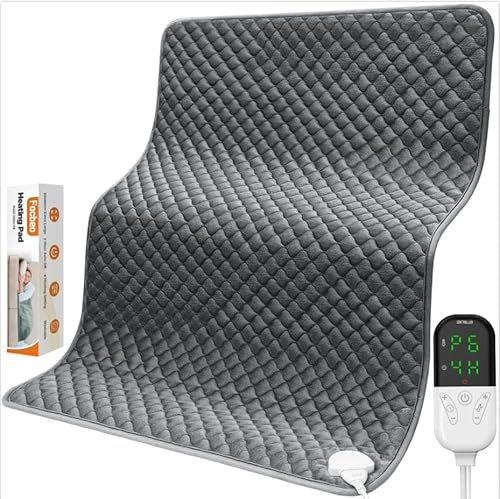 Focbeo Electric Heat Pad, 32 x 24, 6 Heat Levels, 4 Timer Settings, Fast Heated Pad for Back, Neck, Shoulder, Belly, Super Soft Flannel, Machine Washable, Grey