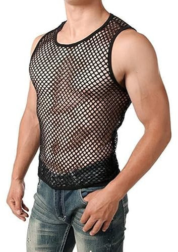XNIVUIS Herren Unterhemd Netzstruktur Sexy Transparent T Shirt Herren Muskel Transparent Shirts Netz Unterhemd Herren Netzhemd Tank Tops Unterwäsche Reizwäsche Disco Party Kostüm Streetstyle (Weiß)