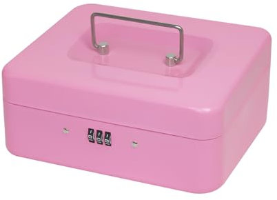 Steel Cash Box with Combination Lock, Metal Small Money Organizer with Removable Money Tray,Cash Storage Box with Lockable Cover (Pink - 20 * 16 * 8.5 CM)