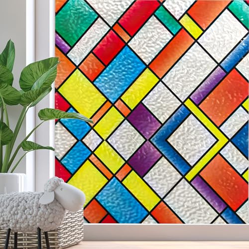 Zindoo Vinilos para Cristales Vinilo Adhesivo Cristal Rectángulos de Colores 3D 59.5 × 200cm Proteger la Privacidad Anti UV Decorativo para Dormitorio, Sala, Comedor, Cocina
