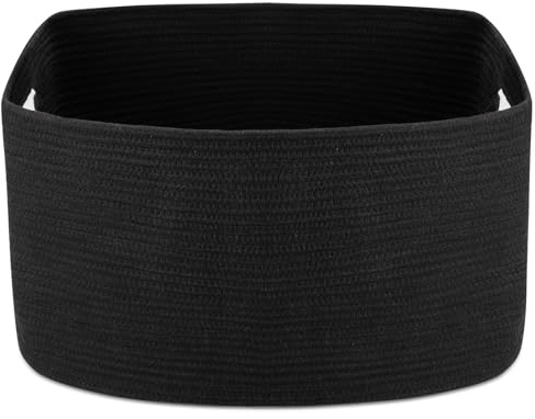 Rieeyrslza XXL Cesta de Cuerda de Algodón Con Asas 72L Cestas de Lavandería Tejidas para Mantas Almacenamiento Tejida Canasta, Colocación Almohadas y Edredones y Mantas(Negro)