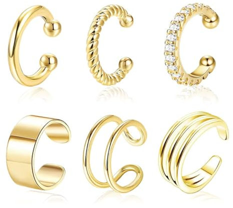 IKOPFLN 6 Stück Packung Ear Cuff Set für Damen Ohrmanschette Ohrringe Fake Ohrringe Fakepircings Ohr Earcuffs Non Piercing Fake Helix Knorpel
