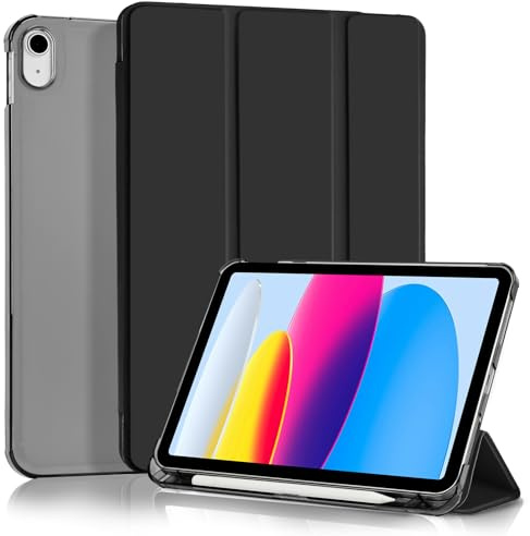 4UBonLife Cover Per iPad (A16) 11a Generazione 11 Pollici 2025, iPad 10a Generazione10,9 2022 con Portapenna, Custodia Protettiva Sottile con Retro Rigido Traslucido Guscio Case, Nero