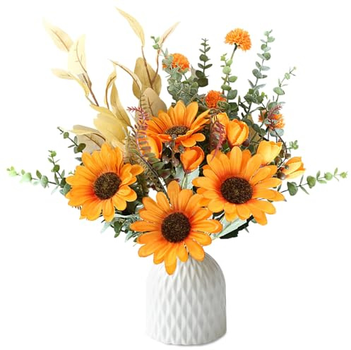 QingWing Girasoli Finti per Decorazioni, 45cm Girasoli Finti, Panno di Seta Bouquet Autunnali Artificiali, Arredamento per la Casa Adatto per Matrimoni Fai da te, Giardini, Feste e Artigianato