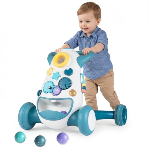 COSTWAY Gåvagn baby, gånghjälpmedel med musik och ljus, gånghjälp med formsorterare, kugghjul, kastspel och förvaringsutrymme bak, gåvagn för barn 10–36 månader (blå)