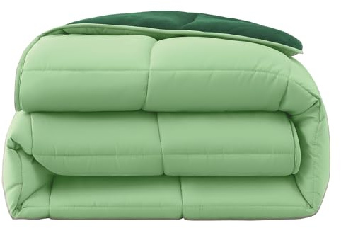 wometo Couette en peluche - 155 x 220 cm - Certifié Öko-Tex - Design réversible - Vert et vert foncé