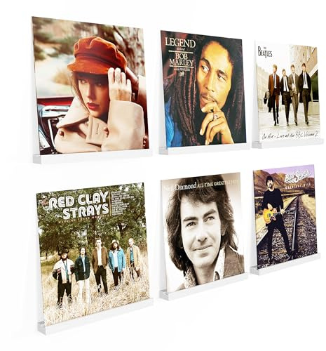 Emfogoo 6 Pièces Porte-disques Mural en Bois, Rétro Supports Muraux pour 8 Vinyles, Porte-disques Mural pour Salon de Décoration, Affichage et Stockage, Collections (Blanc)