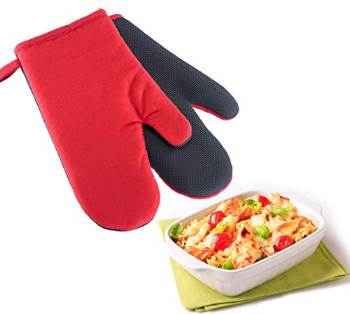 Westmark 2 Küchen-/Ofenhandschuhe, Einheitsgröße, Länge: ca. 26,5 cm, Baumwolle/Neopren, Farbe: Rot/Schwarz, 15602270