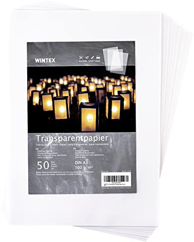 WINTEX Transparentpapier bedruckbar A3 50 Blatt 100g/m² - Transparentpapier weiß - Pergamentpapier zum Bedrucken - Architektenpapier bedruckbar - Pauspapier A3 - Tracing Paper