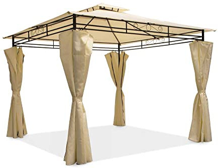 Garden Point Pabellón de Jardín Ibiza 300 x 300 cm | Rectangular | Hidrófugo jardín para Cubrir Muebles de jardín y Jacuzzi | Montaje fácil | con Cortinas | Crema