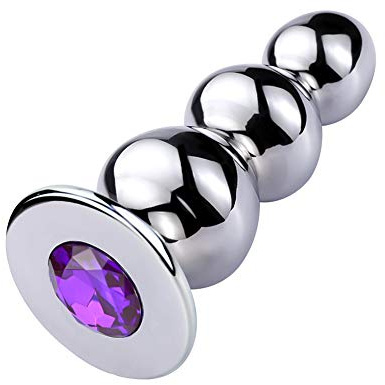SXOVO Plug Anal de Metal Bolas Anales de Triple Bola para Masaje de Prostata Butt Plug Anales con Diamante Morado Juguetes Eróticos para Pareja Hombre Mujer Sexuales