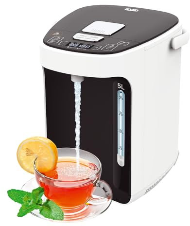 BEM TITAN 2.1: Thermopot 5 Liter Wasserkocher, Heißwasserspender 45-95 °C einstellbar, Pumpkanne 5L Thermoskanne, Samowar mit Temperatureinstellung Kindersicherung Wasseranschluss Warmhaltefunktion