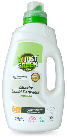 SORTICK Just Green Organic Laundry Liquid 1500ml, Non-Toxic Formula, Vegan & Washing Liquid Detergent, Safe Baby Detergent, Recyclable Packaging