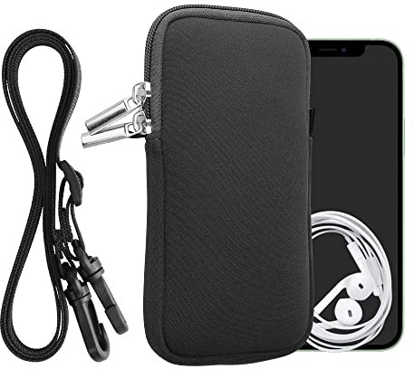 kwmobile Handytasche für Smartphones XXL - 7 - Neopren Handy Hülle Grau mit Kordel - Handy Tasche mit Handykette 17,7 x 8,5 cm Innenmaße