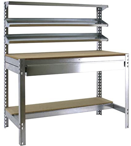 PROREGAL Werkbank Buffalo mit Frontablage und Schubfach | HxBxT 84x90x61cm | Traglast 400kg | Verzinkt Werktisch Arbeitstisch Arbeitsbank Werkstattbank