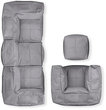 Lumaland Sitzsack-Lounge Modular Garnitur | 5-Teiliges Set | Indoor & Outdoor Sitz-Garnitur | Erweiterbar & Waschbare Sitzmöbel für Innenräume & Garten | Wasserfeste Chill-Out Lounge [Grau]