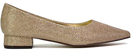 ESSEX GLAM Womens Low Heel Bridal Shoes Ladies Slip On Pointed Toe Flats Wedding Evening Party Gold Glitter Pumps Size 5