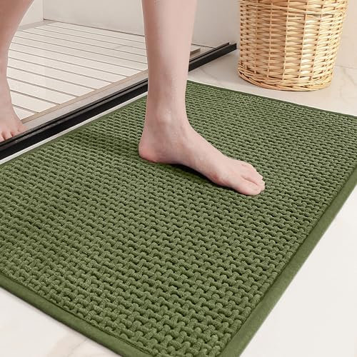 Color G Badteppich rutschfest Waschbar 60 x 90 cm, Weich Chenille Badezimmerteppich Super Saugfähig Badematte rutschfest Maschinenwaschbar Badvorleger für Dusche, Badezimmer, Badewanne, Küche - Grün