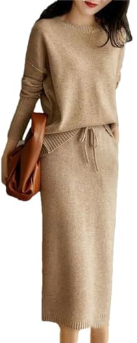 Sweejim Maglione Lavorato A Maglia Tasche con Coulisse Gonne per Donna Set di Gonne in Due Pezzi di Lana 2 Abito Invernale Ampio