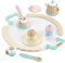 Fisher-Price Wood Pretend Play Toy Tea Set, 12-Piece Wooden Playset with Teapot, Cups & Saucers for Preschool Kids Ages 3+ Years, HXT82
