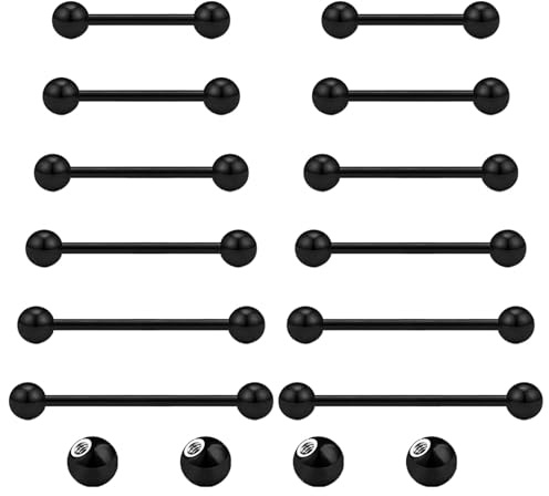 Gojewen Langue Mamelons 14G 8/10/12/14/16/18/20MM Acier Inoxydable Piercing Droite Barre Teton Pour Les Femmes Hommes