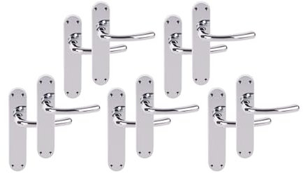 Hunta HANDLEZONE® 5 Pairs Avis Polished Chrome Lever Latch Door Handle Set on Long Backplate, for Internal Doors
