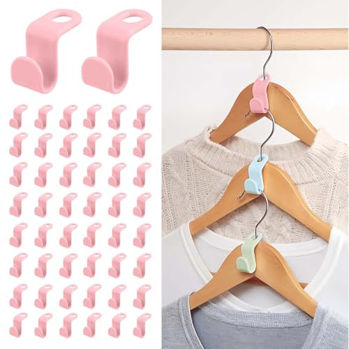 SHUOHONG 100 Stück Kleiderbügel Verbindungshaken, Kleiderbügel Platzsparend, Kleiderbügel Kunststoff, Hangers Clothes Organizer, Kleiderbügel Haken für Mehr Nutzbaren Platz Im Schrank (Rosa)