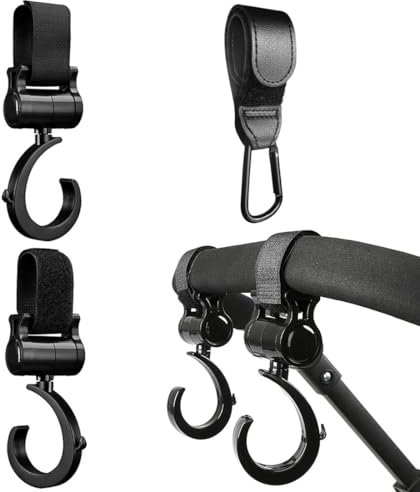 JEYORZY 3 Stück Kinderwagen Haken für Wickeltaschen, Anhänger für Kinderwagen in Universeller Passform,Klettverschluss Kinderwagen Haken für Handtaschen