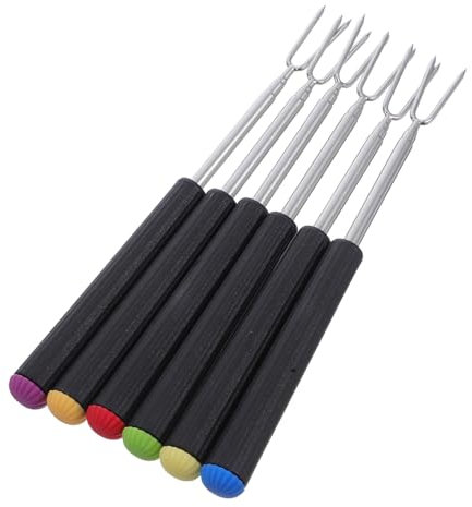 Gatuida 6 Piezas tenedor para olla caliente palo de smores tenedor para fondue de queso pinzas para fondue herramientas para mojar chocolate palitos de fondue Acero inoxidable
