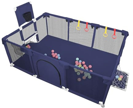 Parques de Juegos, Parque Infantil con Malla Transpirable, para Centros de Seguridad de Actividades Infantiles en Interiores y Exteriores, 180 * 120 * 66 cm - Azul marino