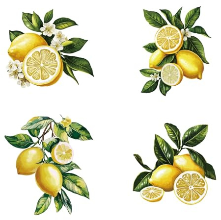 GORGECRAFT 4Pcs Lemon Window Decals Summer Fruit Green Leaves Static Sliding Door Glass Window Decals Round Decorative Alert Stickers for Prevent Stop Birds Dogs Pets Strikes Home Decor 16x16cm