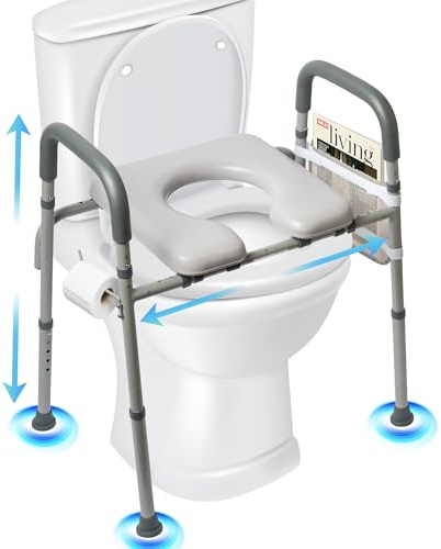 Elevador WC Adulto Ajustable Alzador Inodoro Reposabrazos Acolchados Asiento Confort Antideslizante Adaptador Movilidad Reducida Silla Baño Personas Mayores Altura Regulable Estructura Acero