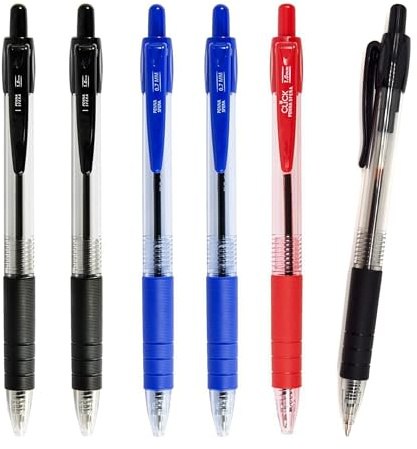 GOKOI Pack 6 Mixto Bolígrafos Retráctiles y Recargables, Punta Media 1,0 mm, Escritura Suave y Fluida, Blíster Práctico para Oficina, Escuela y Hogar, 3 Negro, 2 Azul y 1 Rojo