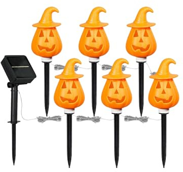Lexsyn Lámparas de estaca para exteriores de Halloween, estancas y decorativas, para jardín, color naranja, ajustables, para exteriores, césped, terraza