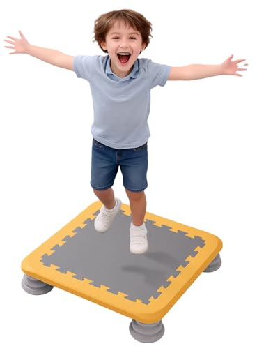 Mini Trampoline for Kids, Indoor Rebounder Non-Slip Base, Sensory Trampoline for Autism Kids, Bounce Board for Sensory Integration Training, Outdoor Recreation, Max Load 220 lbs, Yellow