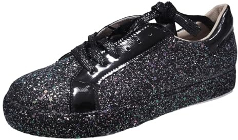 Baskets tendance pour femme - Paillettes scintillantes - Décontractées - Bling - Paillettes - Pour fête, club de nuit - Chaussures de concert - En toile - Lacets rembourrés - Pour mariage de rue, Noir