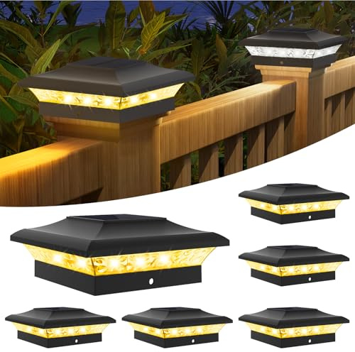 Luces Solares para Poste Exterior, T-SUNUS Farola Solar de Poste 9x9 10x10, Lámparas para Postes Exterior Resistente IP65, para Madera Plataformas Vallas Jardin, 6 Piezas (3000K/6000K)