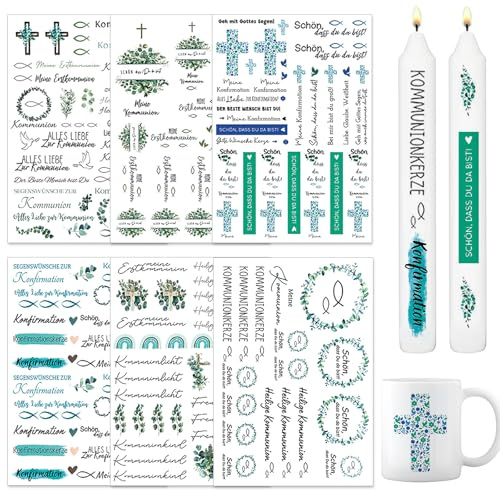 Lot de 6 tatouages pour bougies de communion, confirmation, pour communion, confirmation, pour communion, confirmation ou baptême
