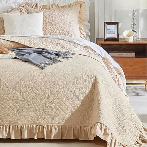 NARCISO - Trapuntino Matrimoniale con Volant dal Design Classico Ideale per la Mezza Stagione, Copriletto Leggero Disponibile in Varie Colorazioni Uniche (Sabbia)